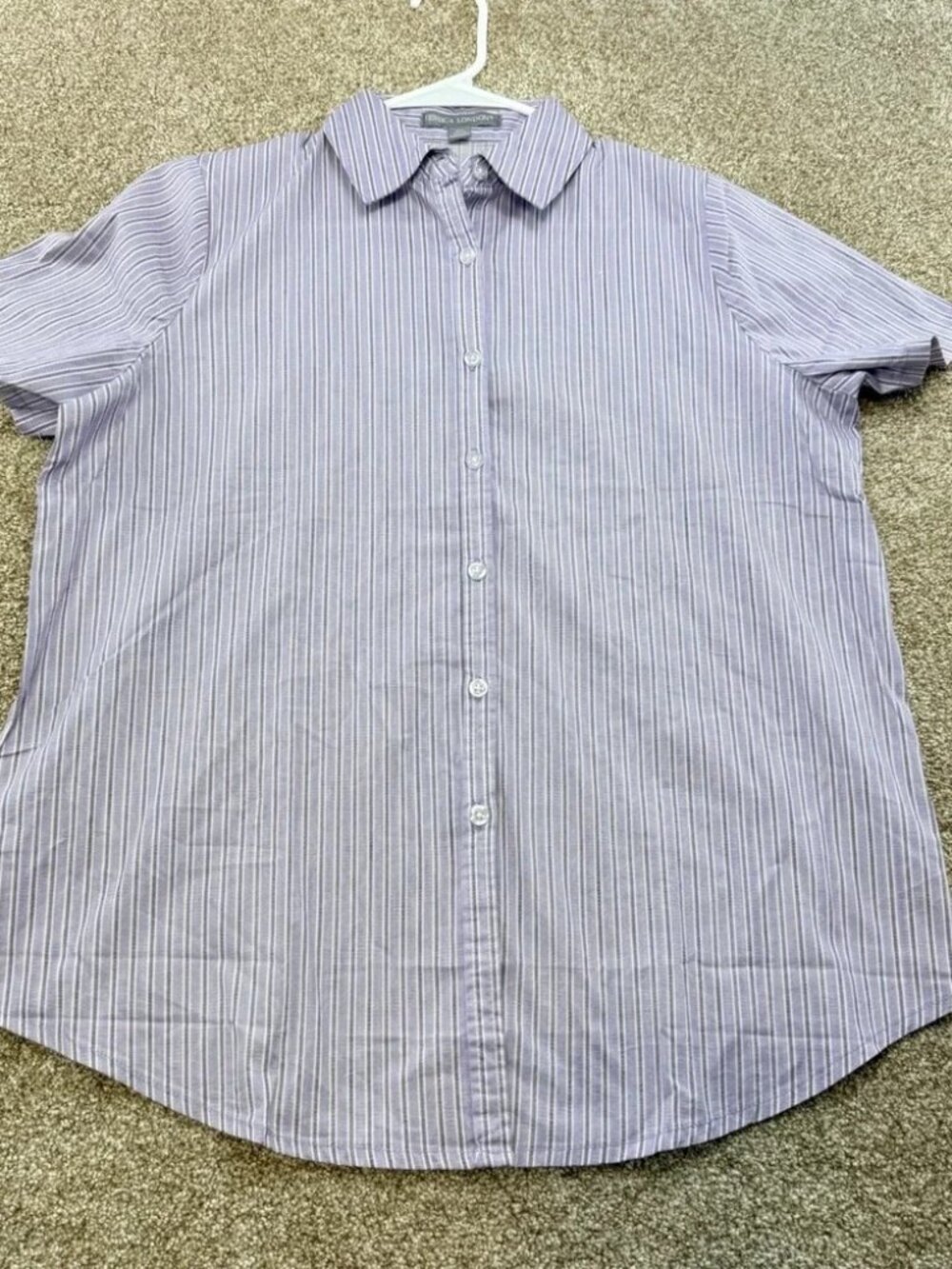Jessica London Womens 12W Purple White Striped Short Sleeve Button Down Shirt 12
